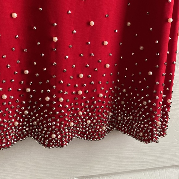 S. Levine Womens Red V-Neck Cold Shoulder Knit Top w/ Beaded Details Size XL - Picture 5 of 5